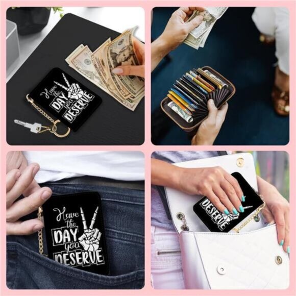 RFID Credit Card Holder Wallets for Women, Skull Skeleton Hand - Picture 3 of 6